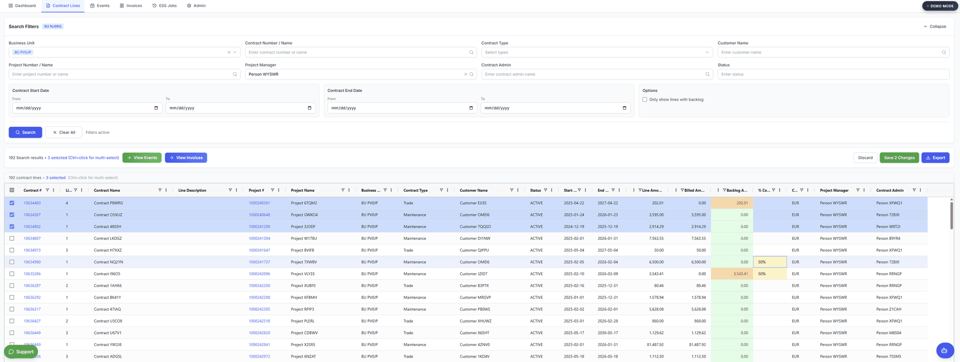 Contract Lines Search